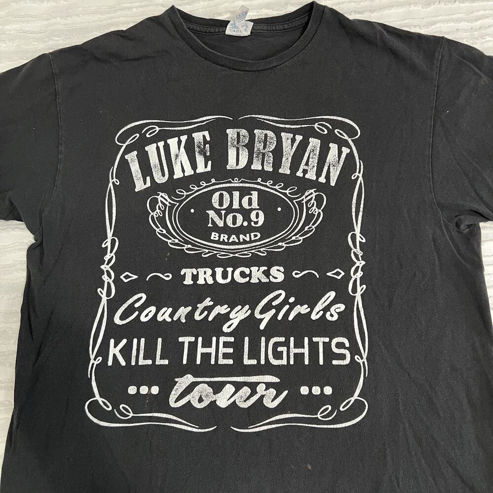 Luke Bryan 2016 Kill The Lights Tour T-Shirt L No. 9 Brand Black Distressed